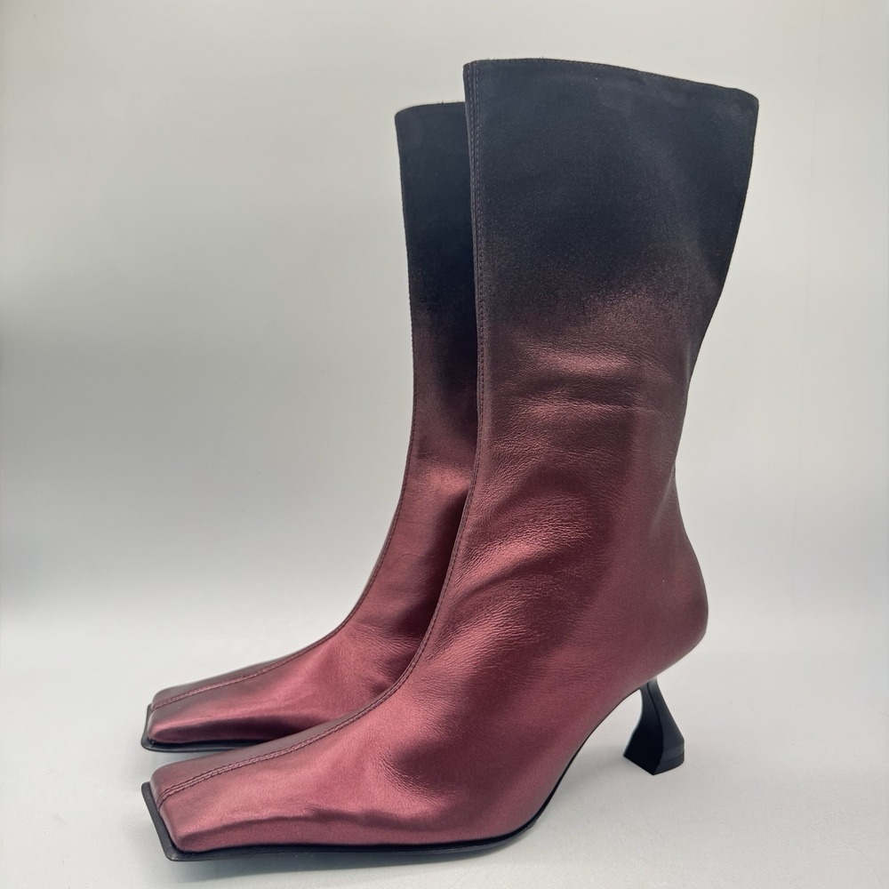 Miista Pearl Boots Women's Size 8.5 EU 39 Red Metallic Leather Black Suede Ombré - Picture 1 of 13